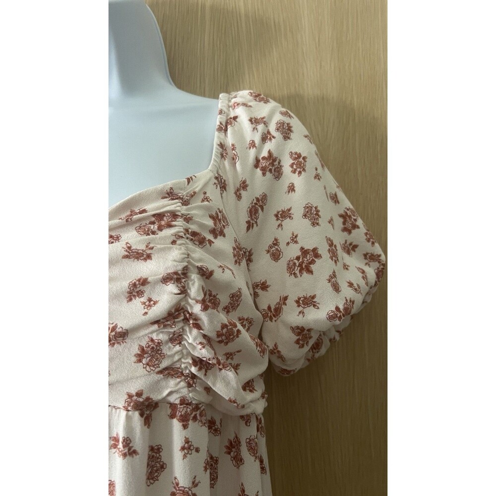 Kirious Los Angeles Floral Midi Dress Size Large Smocked Puffy Sleeves Rayon - Picture 3 of 12